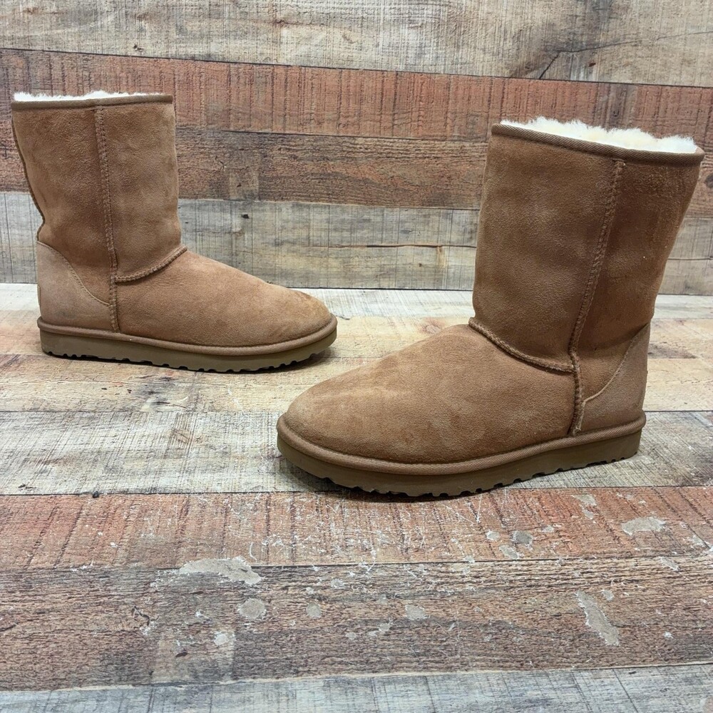 UGG Boots Womens Size 10 41 Brown Suede Shearling Mid Calf Pull On Winter Lined.